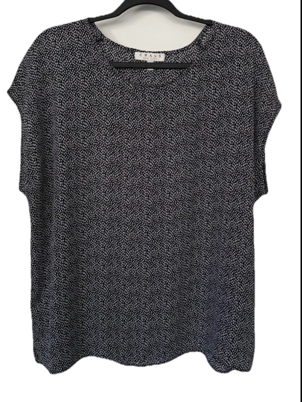 Chaus Black & White Micro Dot Cap Sleeve Blouse L